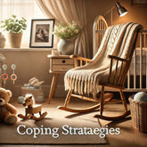 A warm and comforting blog photo representing coping strategies for new parents. The image shows a cozy nursery setting with a rocking chair, a soft b